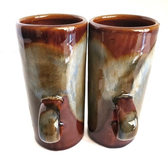 Vintage70s Caffe D'Vita Stoneware Drip Glaze Espresso Demitasse Cups 4 oz - Picture 4 of 8